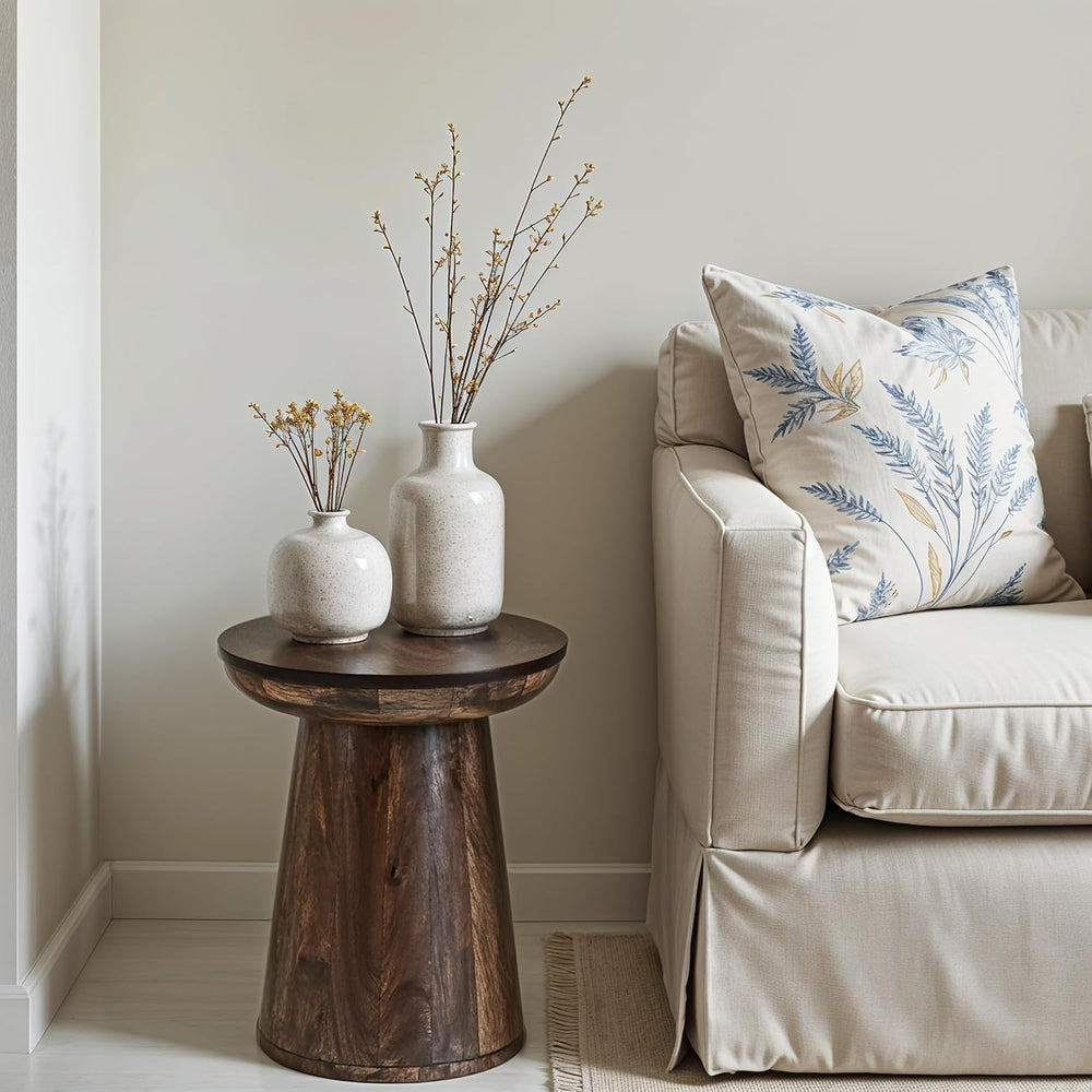 Wooden Side Table Round Solid Mango Wood Bedside