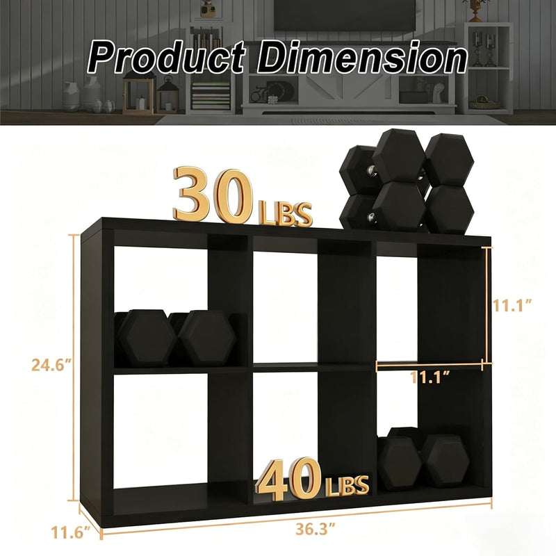 Wooden Thick Frame 6 Cube Storage Organiser Shelf