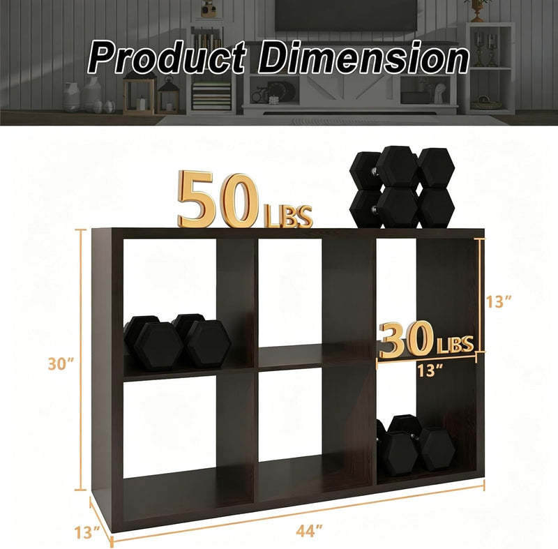Wooden Thick Frame 6 Cube Storage Organiser Shelf