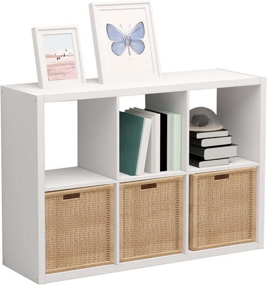 Wooden Thick Frame 6 Cube Storage Organiser Shelf