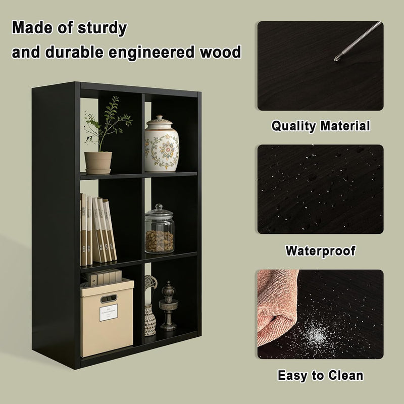 Wooden Thick Frame 6 Cube Storage Organiser Shelf