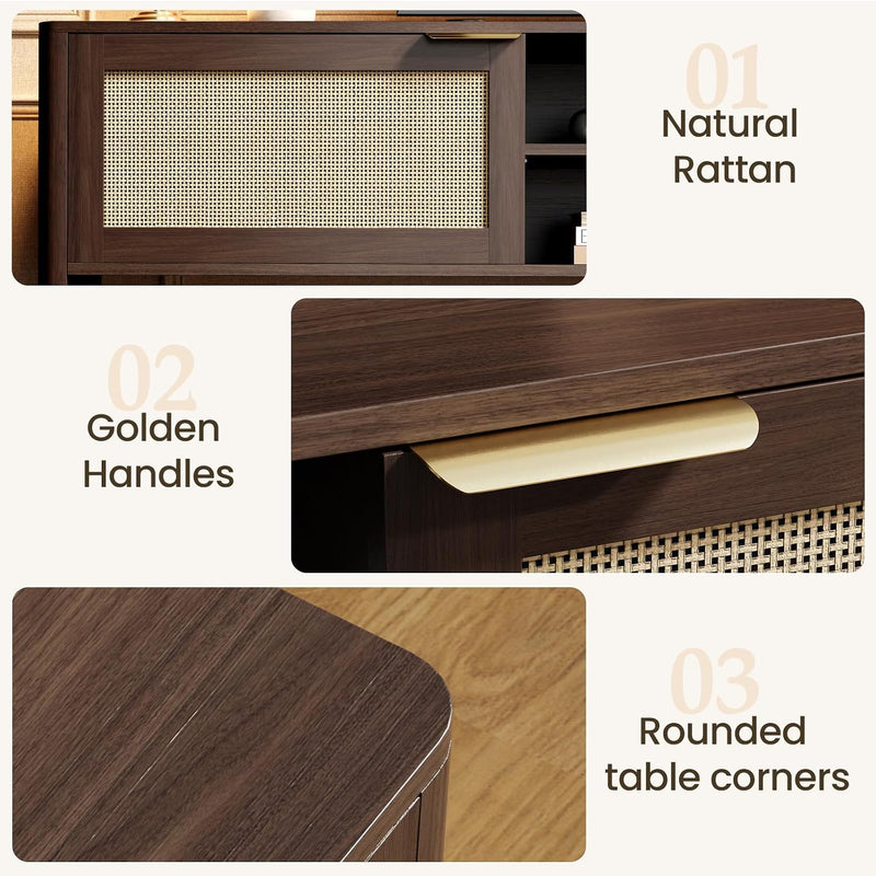 Wooden TV Stand Cabinet 147CM Rattan Unit