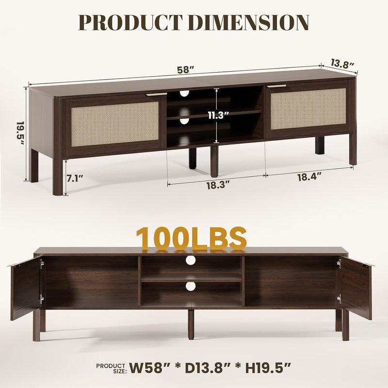 Wooden TV Stand Cabinet Rattan Unit