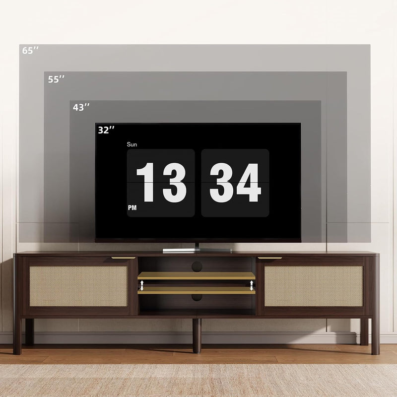 Wooden TV Stand Cabinet Rattan Unit
