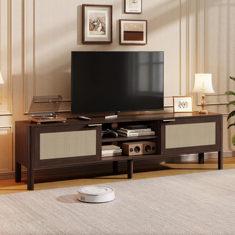 Wooden TV Stand Cabinet Rattan Unit