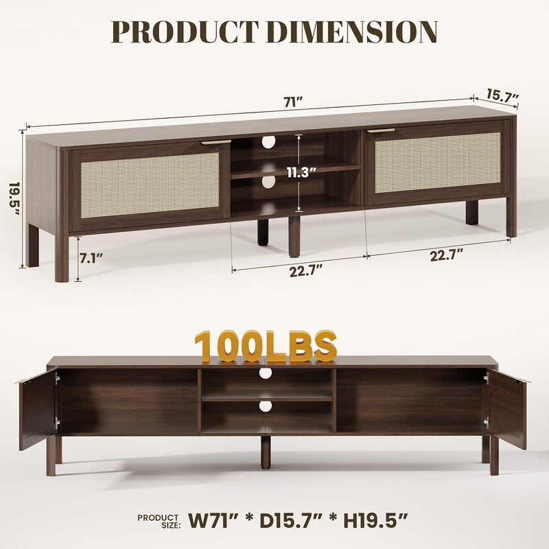 Wooden TV Stand Cabinet Rattan Unit