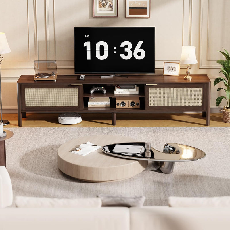 Wooden TV Stand Cabinet Rattan Unit