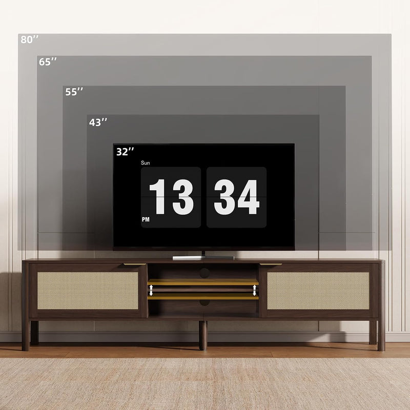 Wooden TV Stand Cabinet Rattan Unit