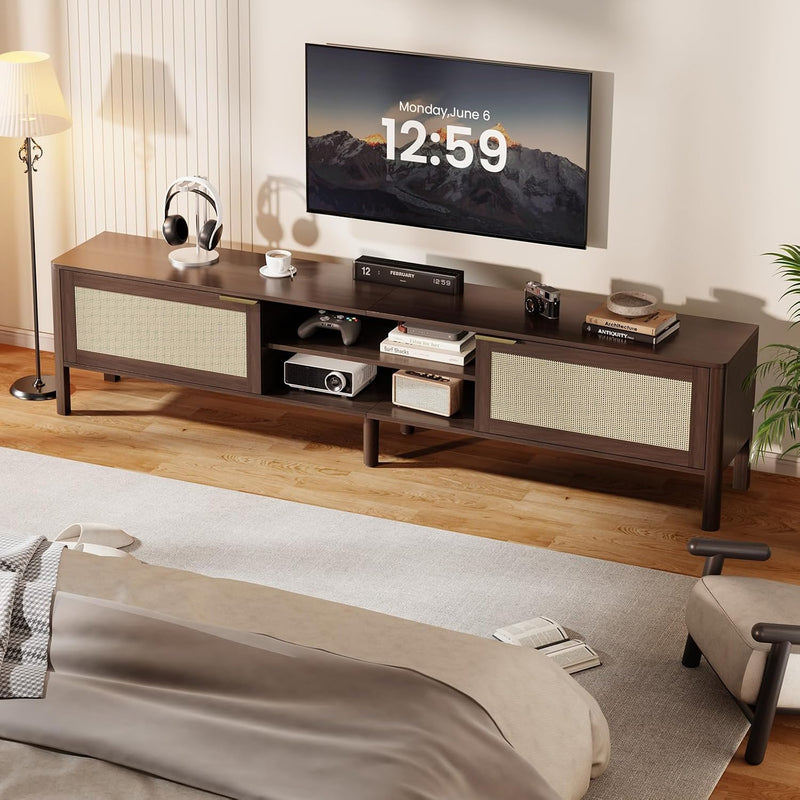 Wooden TV Stand Cabinet Rattan Unit