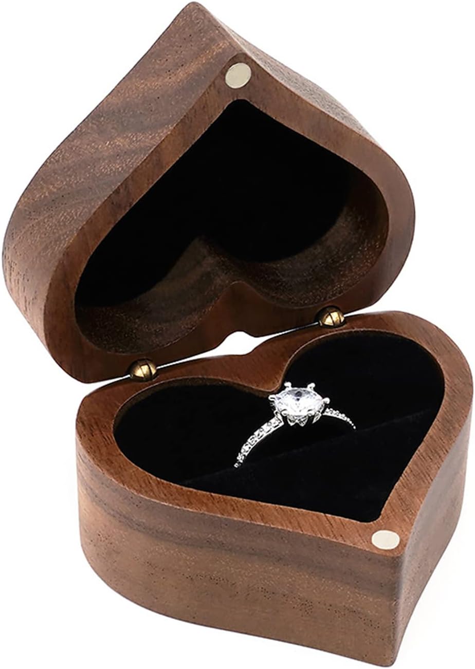 Wooden Wedding Ring Box Walnut Jewelry Storage