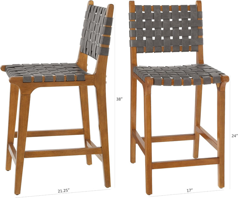 Woven Counter Stool Kitchen Height Barstool Backrest Wooden