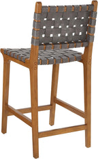 Woven Counter Stool Kitchen Height Barstool Backrest Wooden