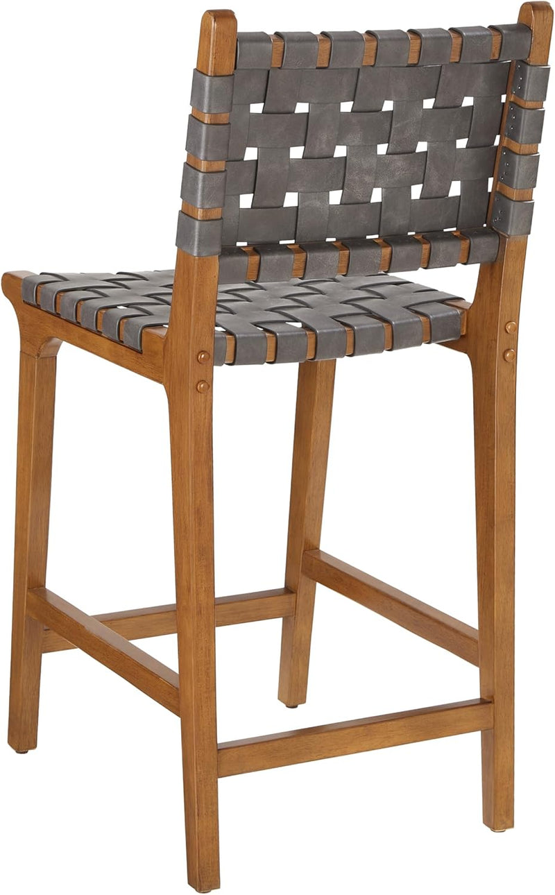 Woven Counter Stool Kitchen Height Barstool Backrest Wooden