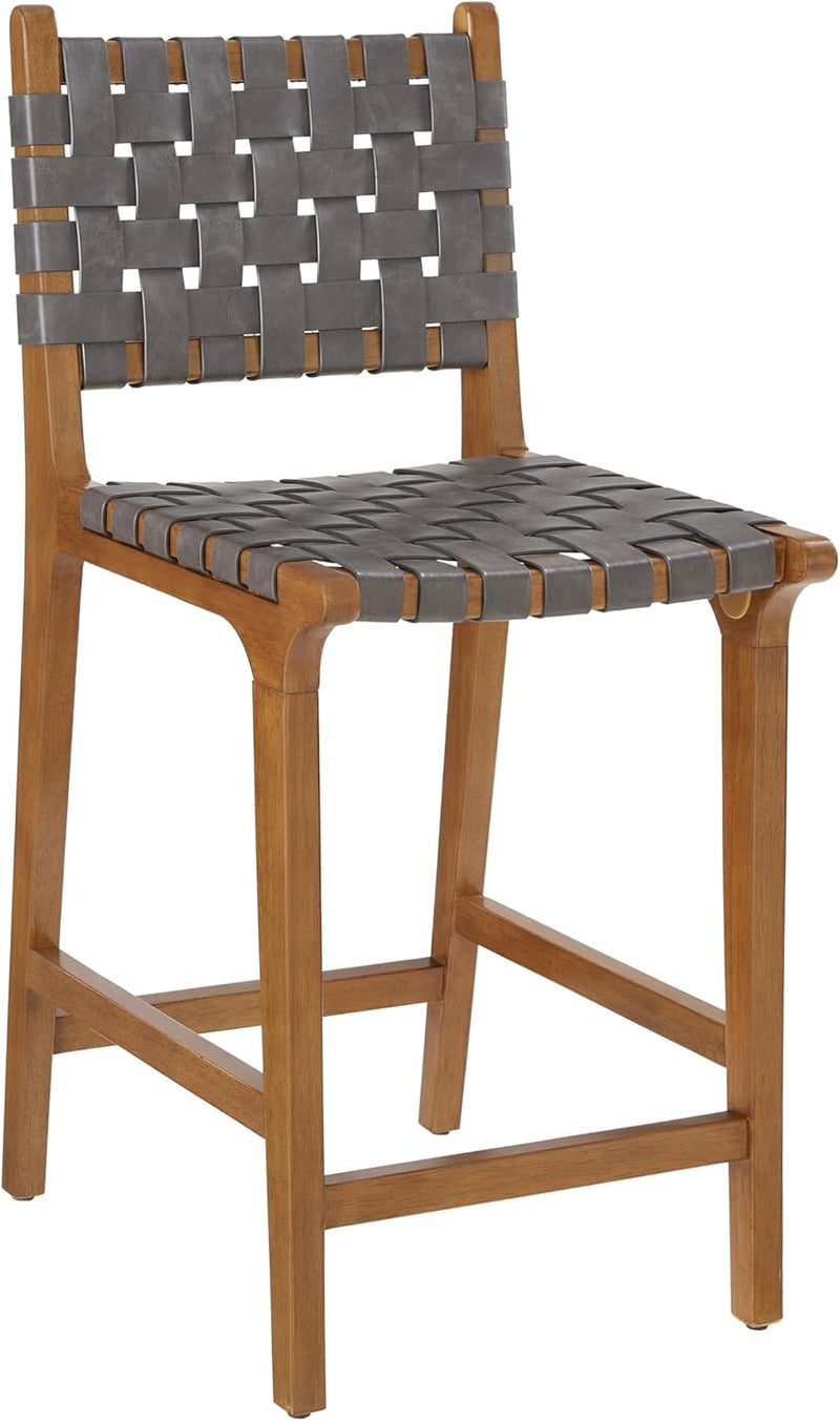 Woven Counter Stool Kitchen Height Barstool Backrest Wooden