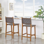 Woven Counter Stool Kitchen Height Barstool Backrest Wooden