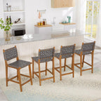 Woven Counter Stool Kitchen Height Barstool Backrest Wooden
