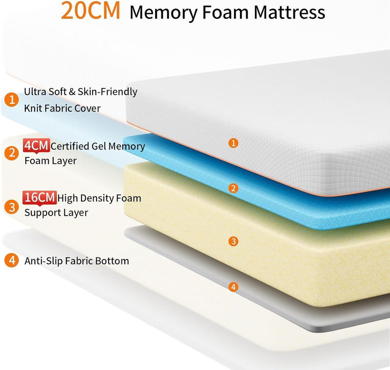 Memory Foam Mattress Medium Firm Soft Skin-Friendly Fabric