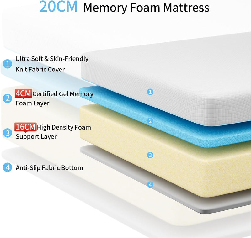 Memory Foam Mattress Medium Firm Soft Skin-Friendly Fabric