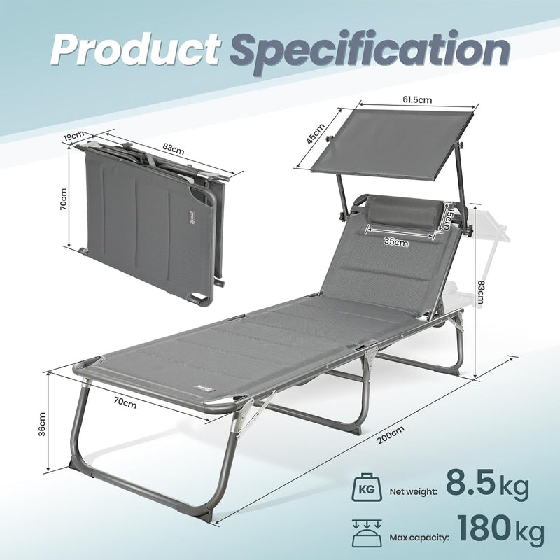 Xxl Aluminium Sun Lounger with Roof Three-Legged Beach