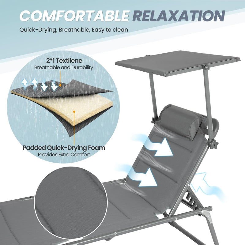 Xxl Aluminium Sun Lounger with Roof Three-Legged Beach