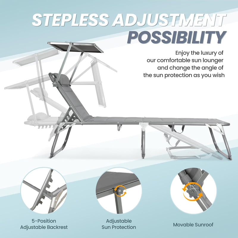 Xxl Aluminium Sun Lounger with Roof Three-Legged Beach