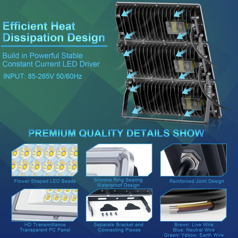 300W LED Floodlight 30000lm 3 in 1 Flood (2 Pack)
