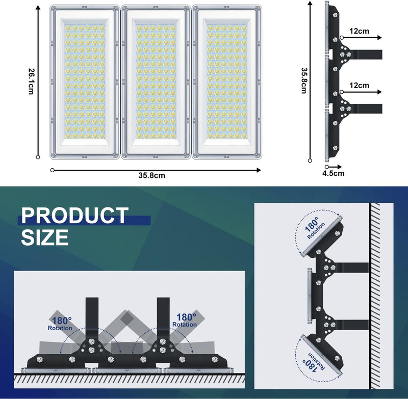 300W LED Floodlight 30000lm 3 in 1 Flood (2 Pack)