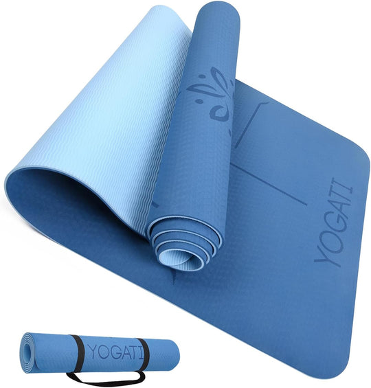 Yoga Mat with Alignment Lines. Mats Carry Strap