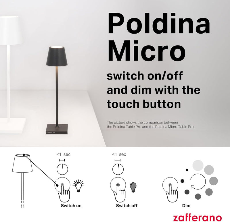 Poldina Micro Lamp Rechargeable Cordless Table with Touch