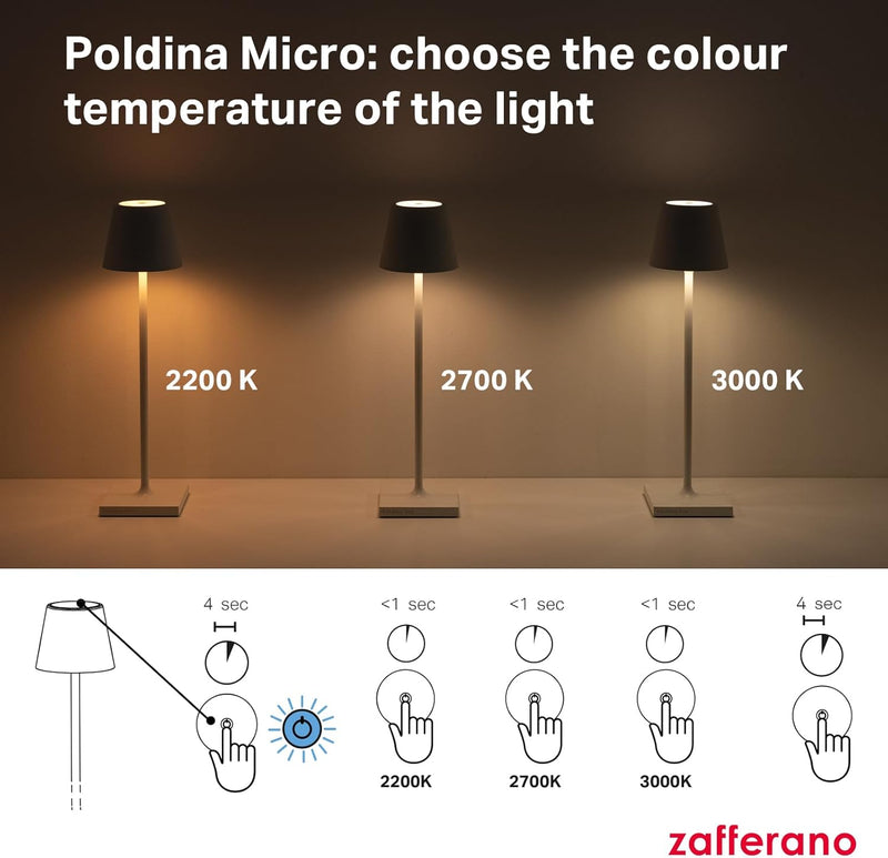 Poldina Micro Lamp Rechargeable Cordless Table with Touch