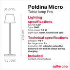Zafferano Poldina Micro Lamp Rechargeable Cordless Table