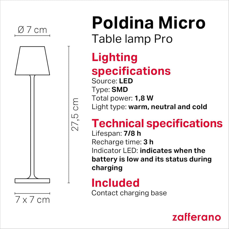 Poldina Micro Lamp Rechargeable Cordless Table with Touch