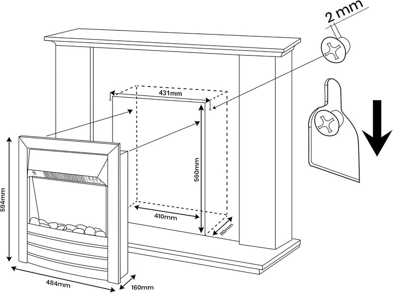2KW Stainless Steel Electric Inset Fire Stove