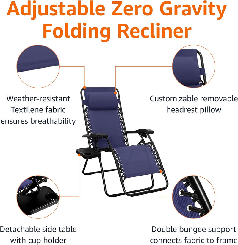 Outdoor Zero Gravity Mesh Lounge Chair with Pillow