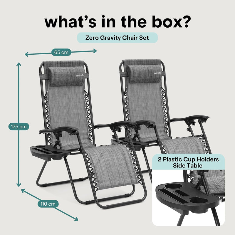 Zero Gravity Lounge Chair Adjustable Recliners (Set of 2)