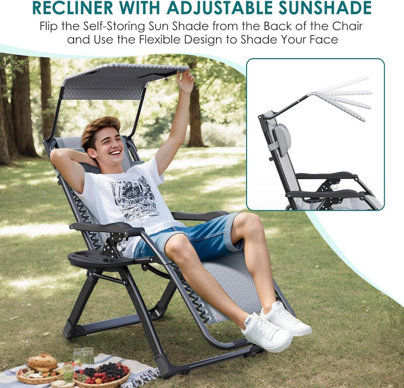Zero Gravity Chair with Canopy Folding Reclining Garden