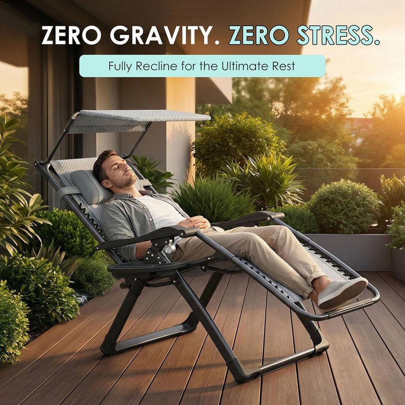 Zero Gravity Chair with Canopy Folding Reclining Garden