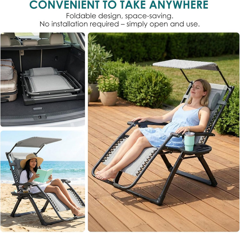 Zero Gravity Chair with Canopy Folding Reclining Garden