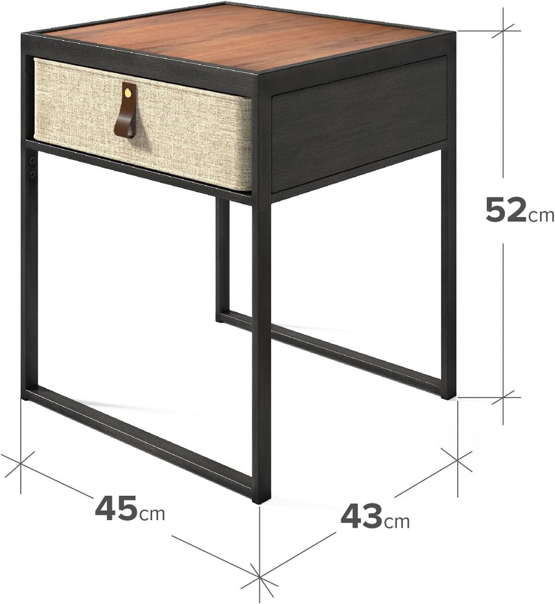 Nightstand 45x43x52CM Metal and Wood Side Table
