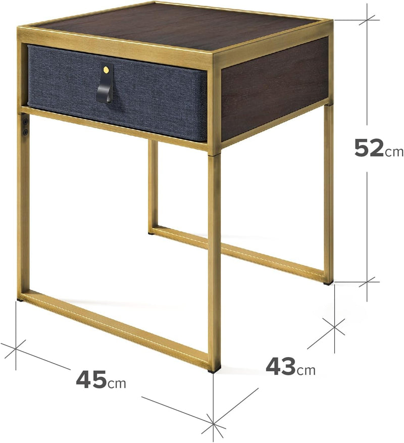 Nightstand 45x43x52CM Metal and Wood Side Table